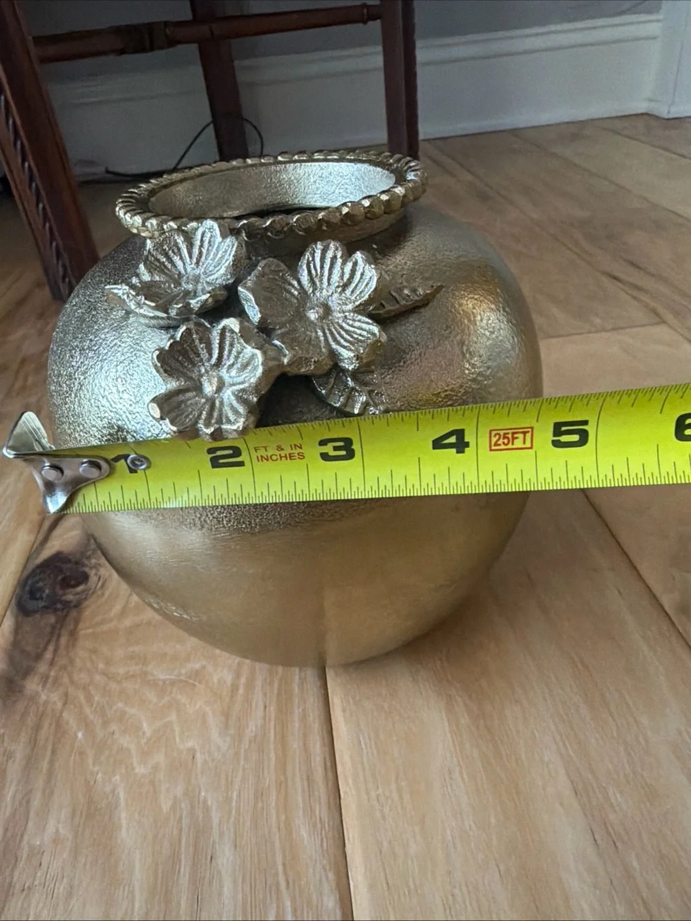 Hollywood Regency Rococo Decor Cast Metal Ornate Gold Floral Accent Vase